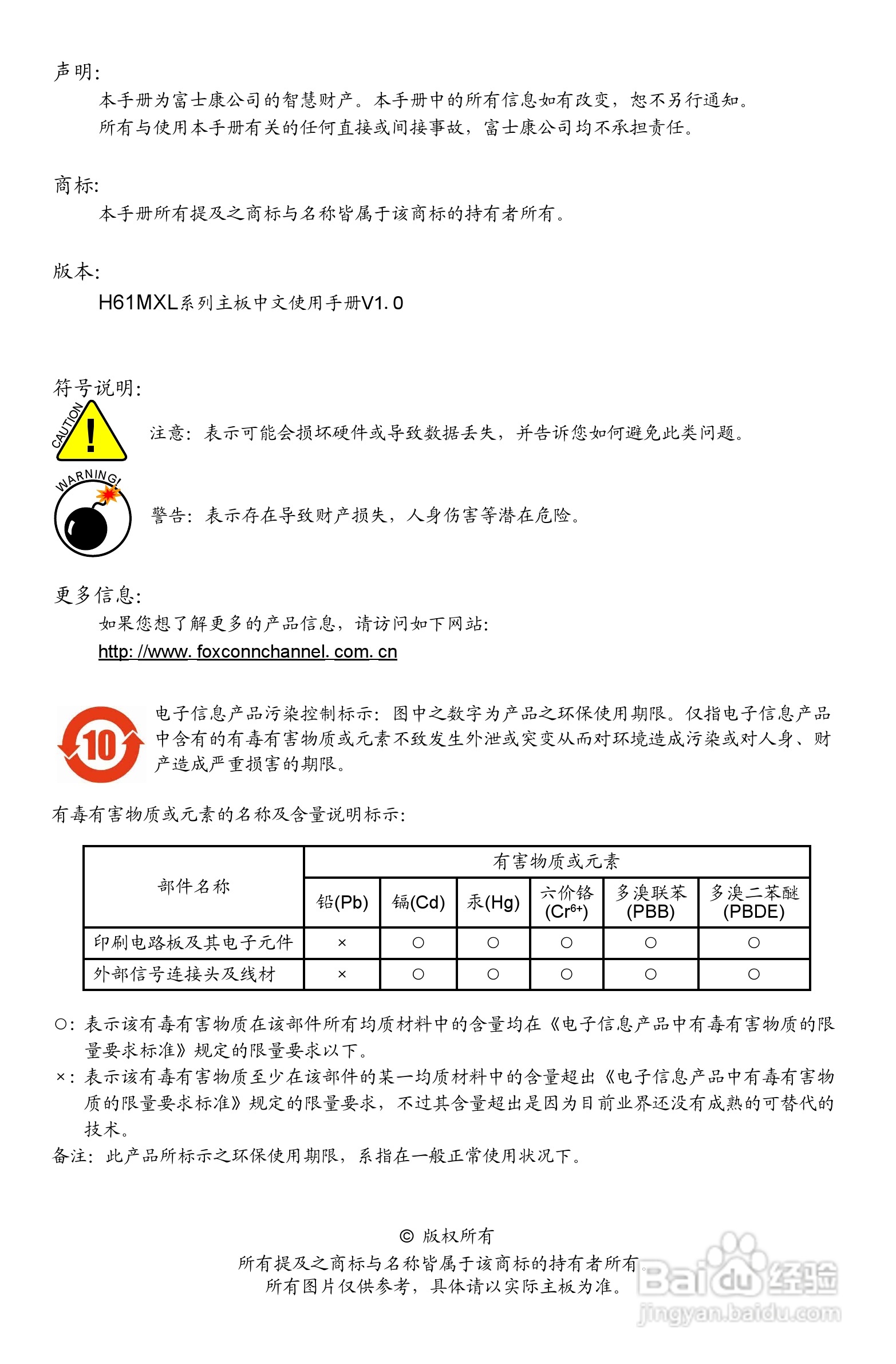 富士康H61MXL-K型主板使用手册:[1]