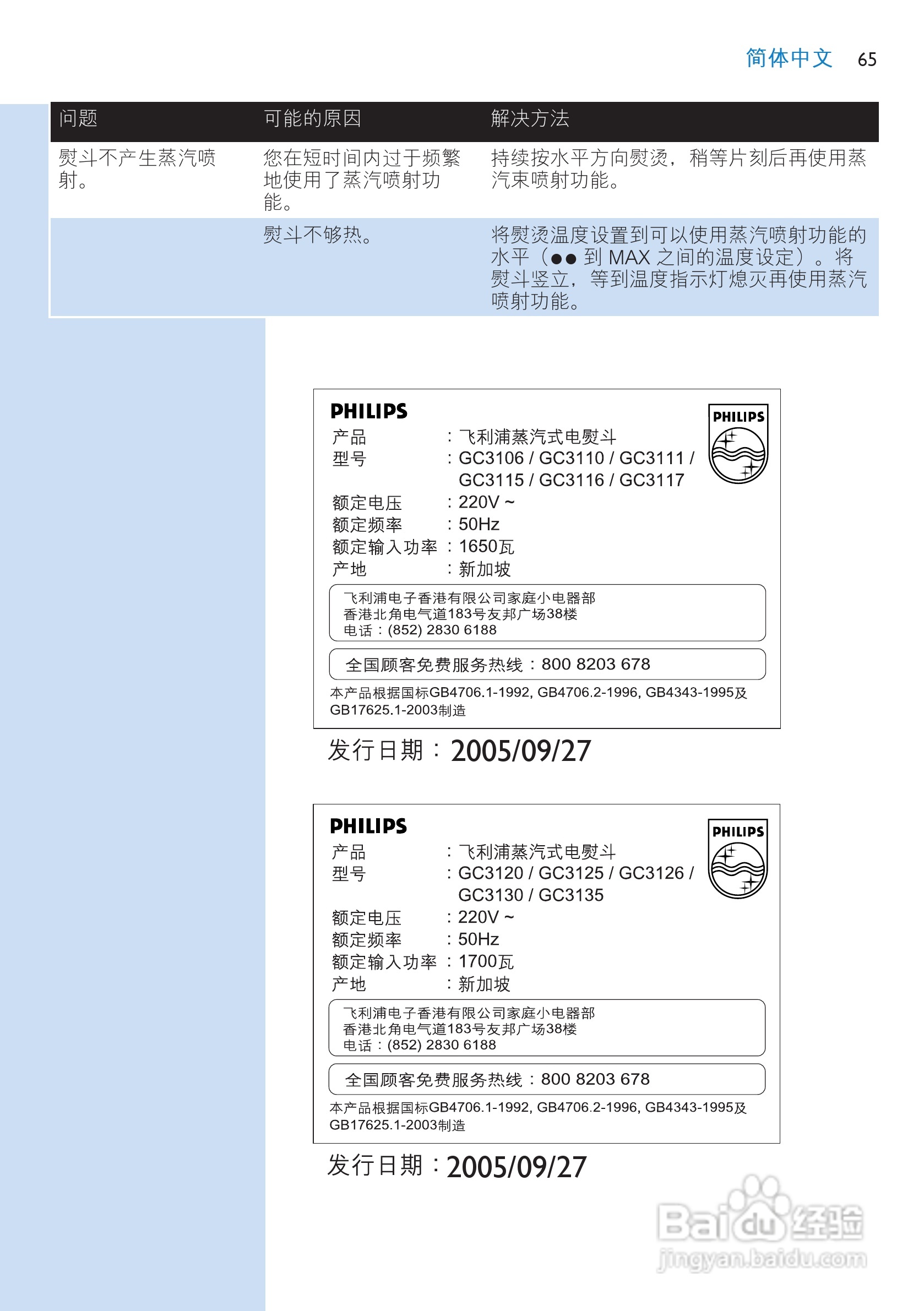 飞利浦GC3113电熨斗说明书:[7]