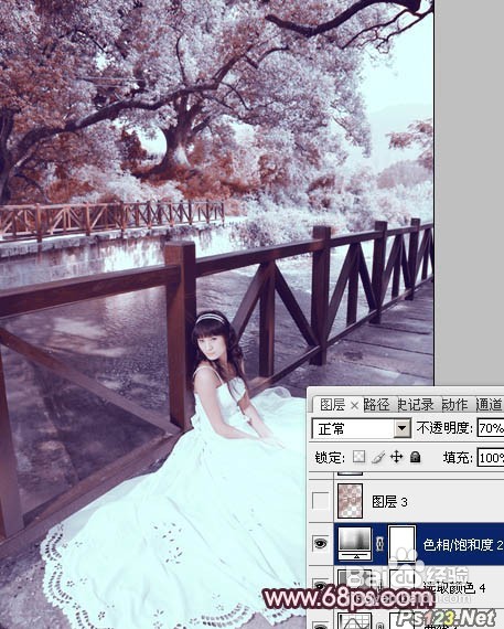Photoshop调出河边美女婚片梦幻的紫红色