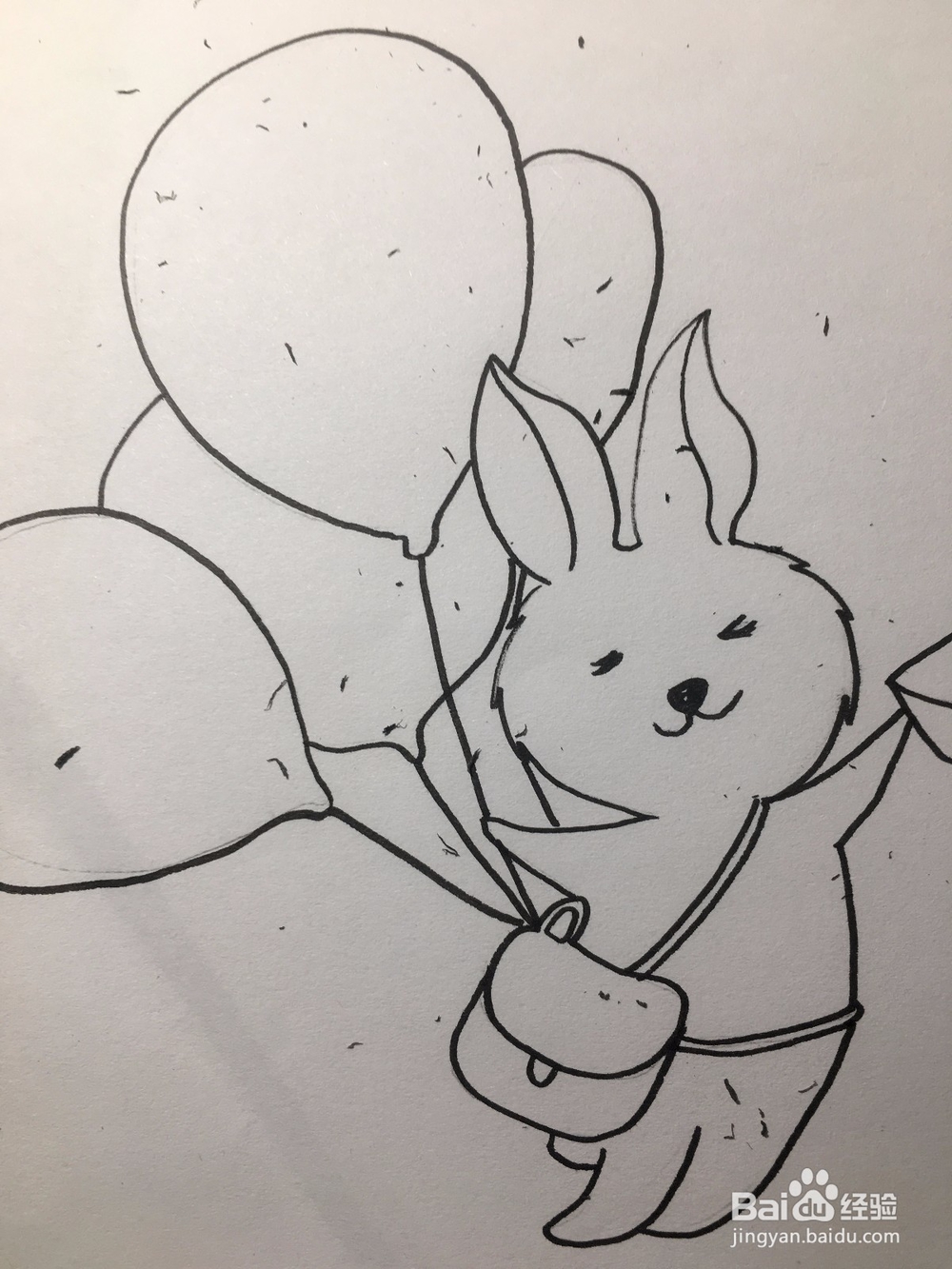 教你画一只手拿气球送信的兔子 兔子简笔画
