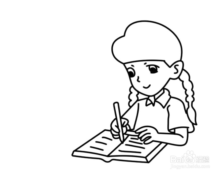 小孩写字简笔画小女孩图片