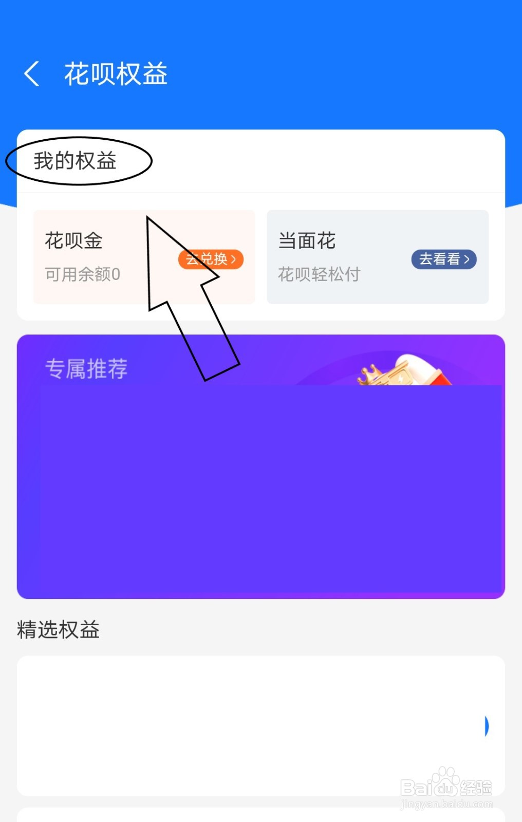 支付宝中如何查看我的花呗权益?