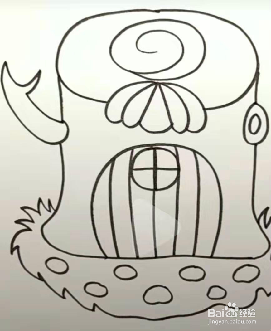 简笔画树桩小屋