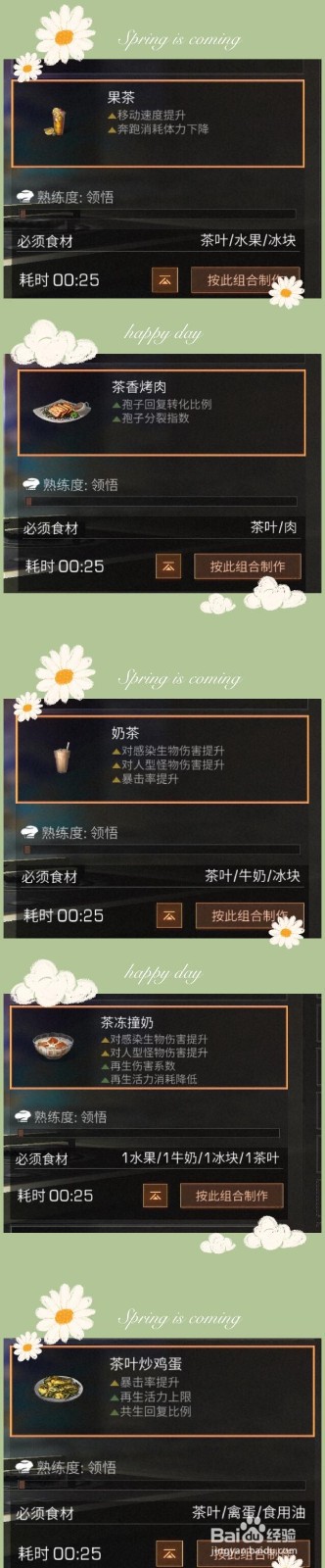 明日之后茶叶食谱大全