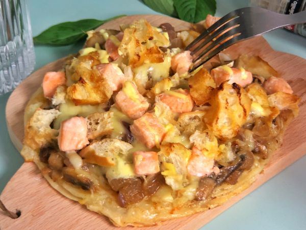 快手味噌三文鱼飞饼披萨