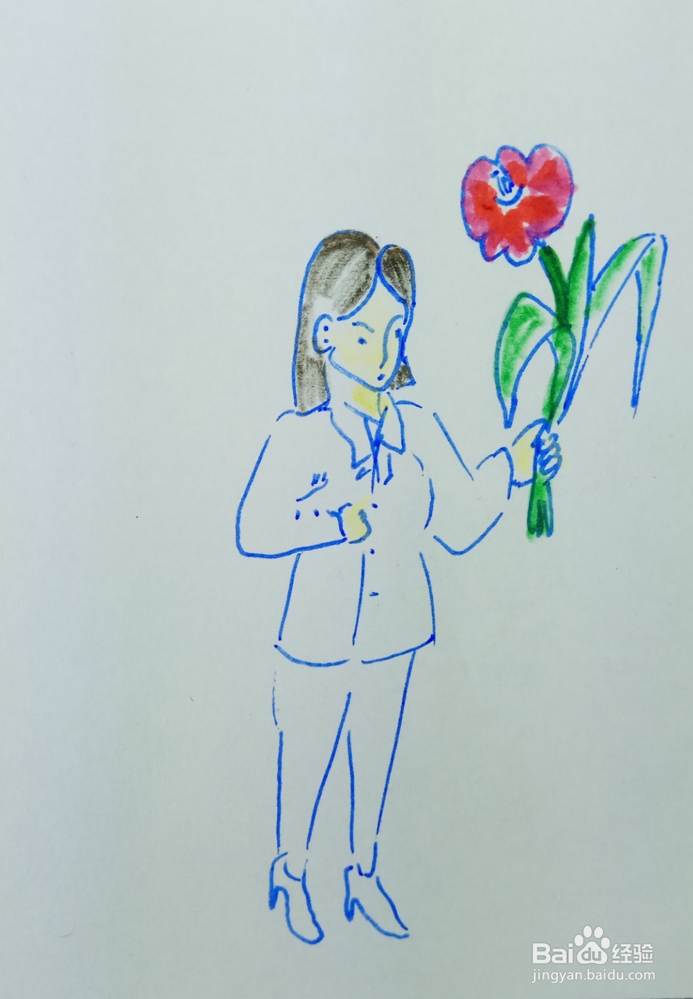 怎样画儿童简笔画拿起一朵漂亮的鲜花？