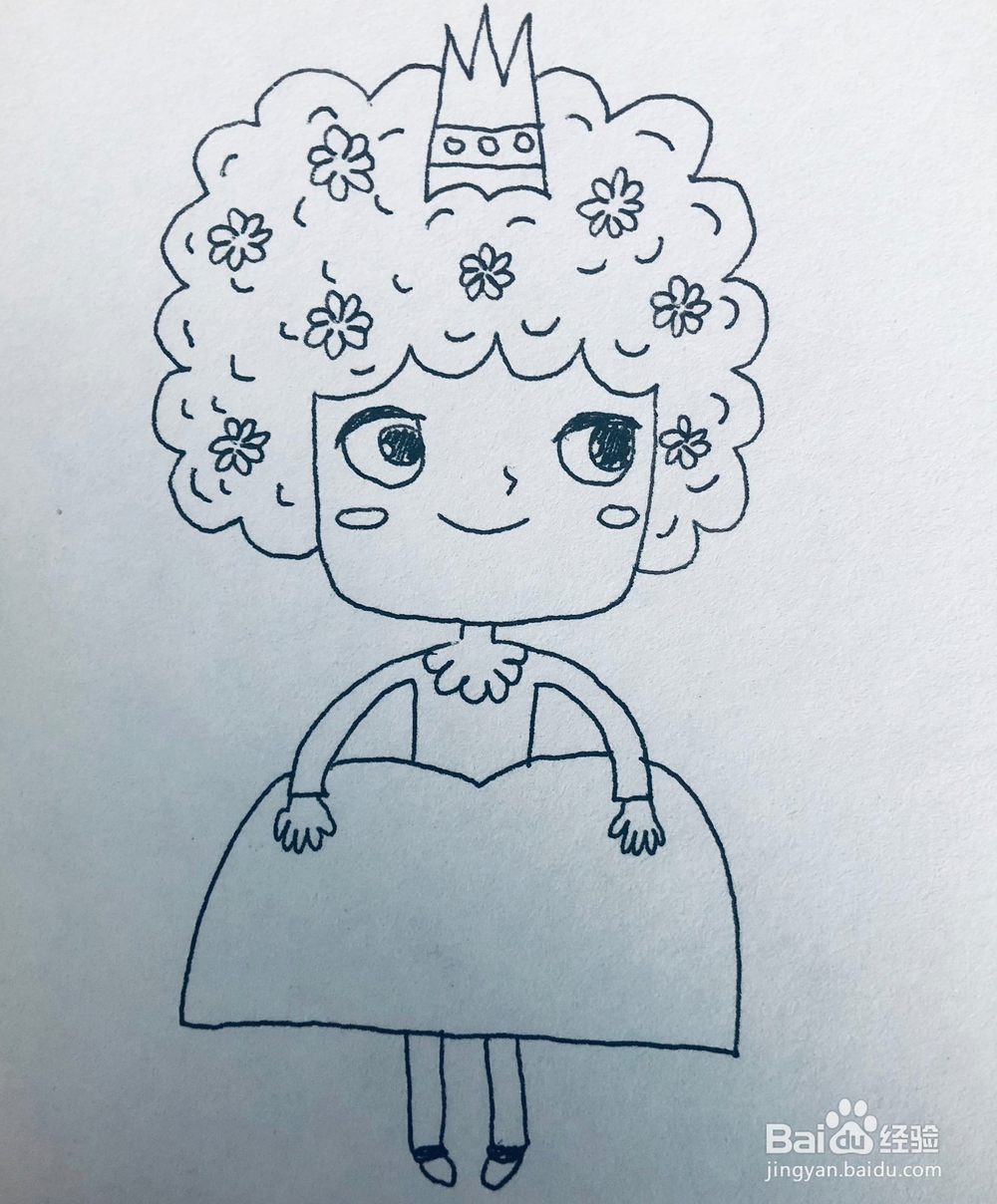 自信的卷发女王卡通画绘画