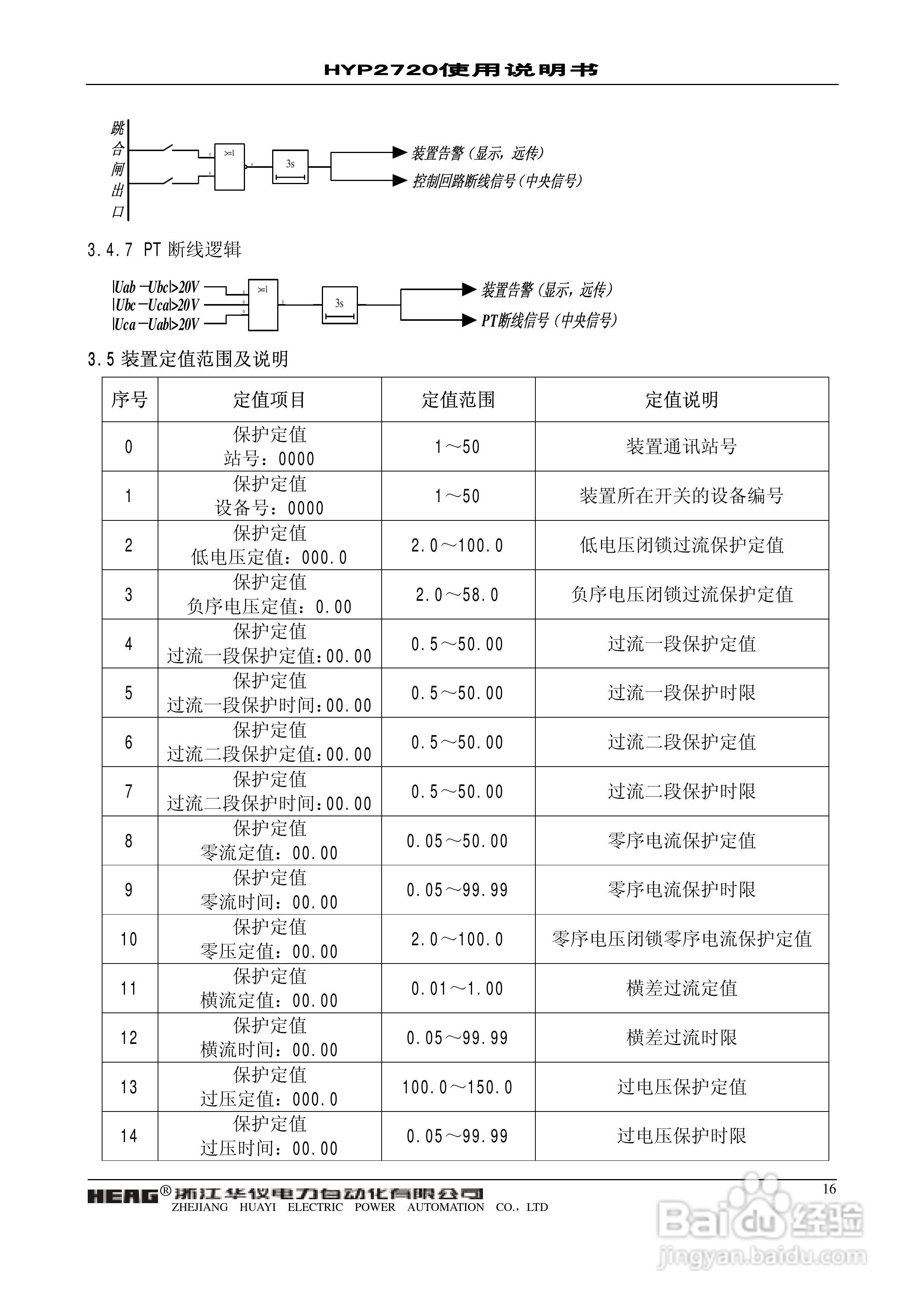 浙江华仪HYP2720微机发电机后备保护装置使用说明书:[2]