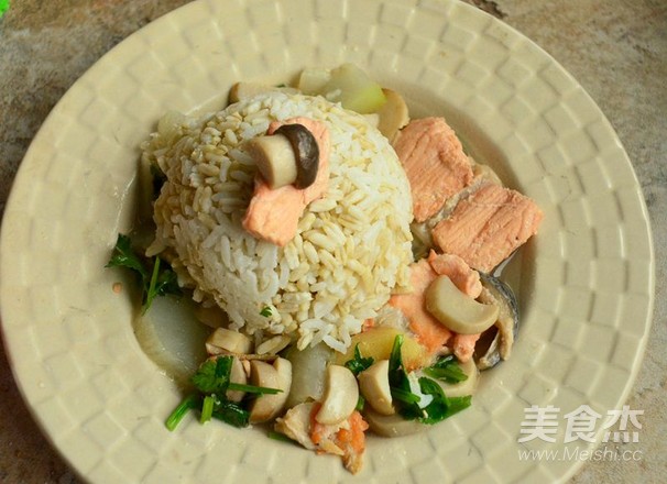 燕麦饭&三文鱼蘑菇汤
