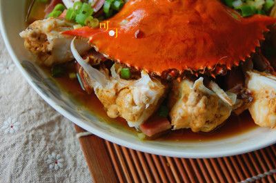 南瓜咸肉蒸白蟹