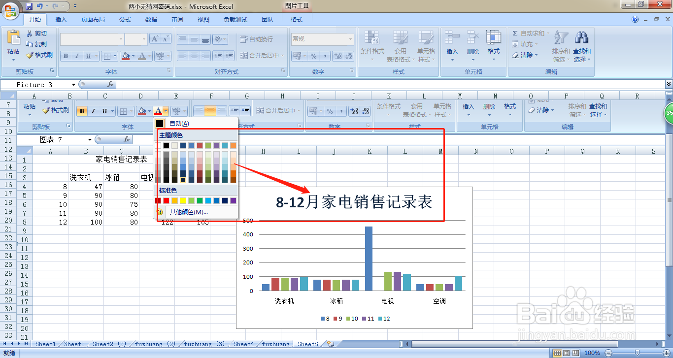 EXCEL中如何修改销售统计图表的标题