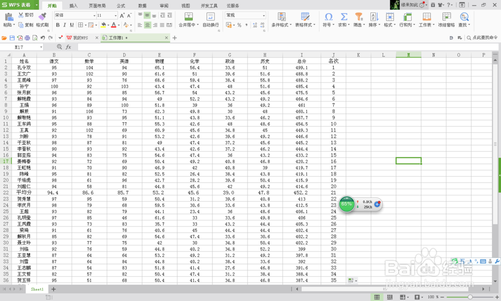 利用电子表格进行简单的成绩分析