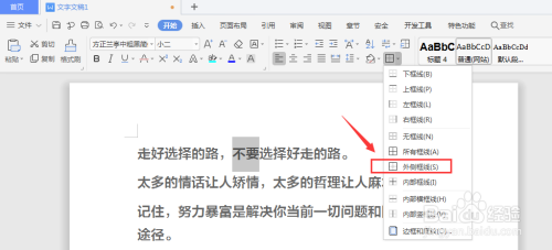 WPS文档中给文字添加字符边框方法