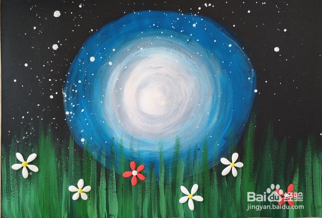 如何跟宝宝画创意画－蓝色月光下的营火虫