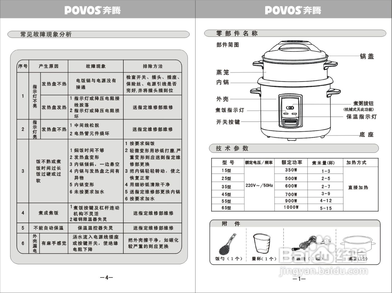 奔腾povos电饭煲pfg25使用说明书