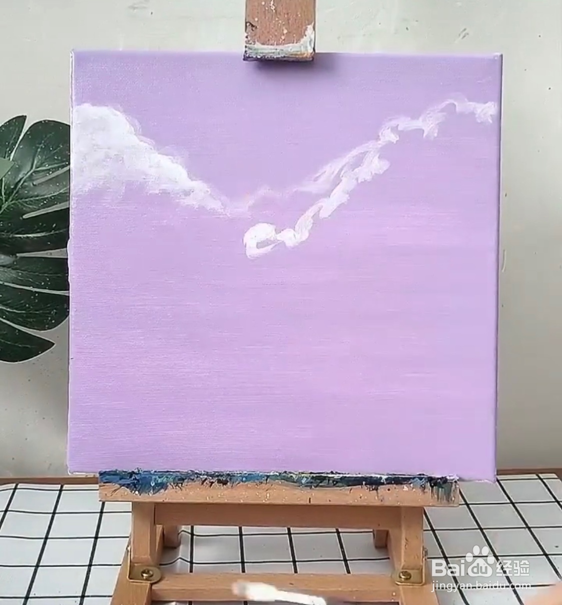 教你画水粉画浅紫色的背景花园