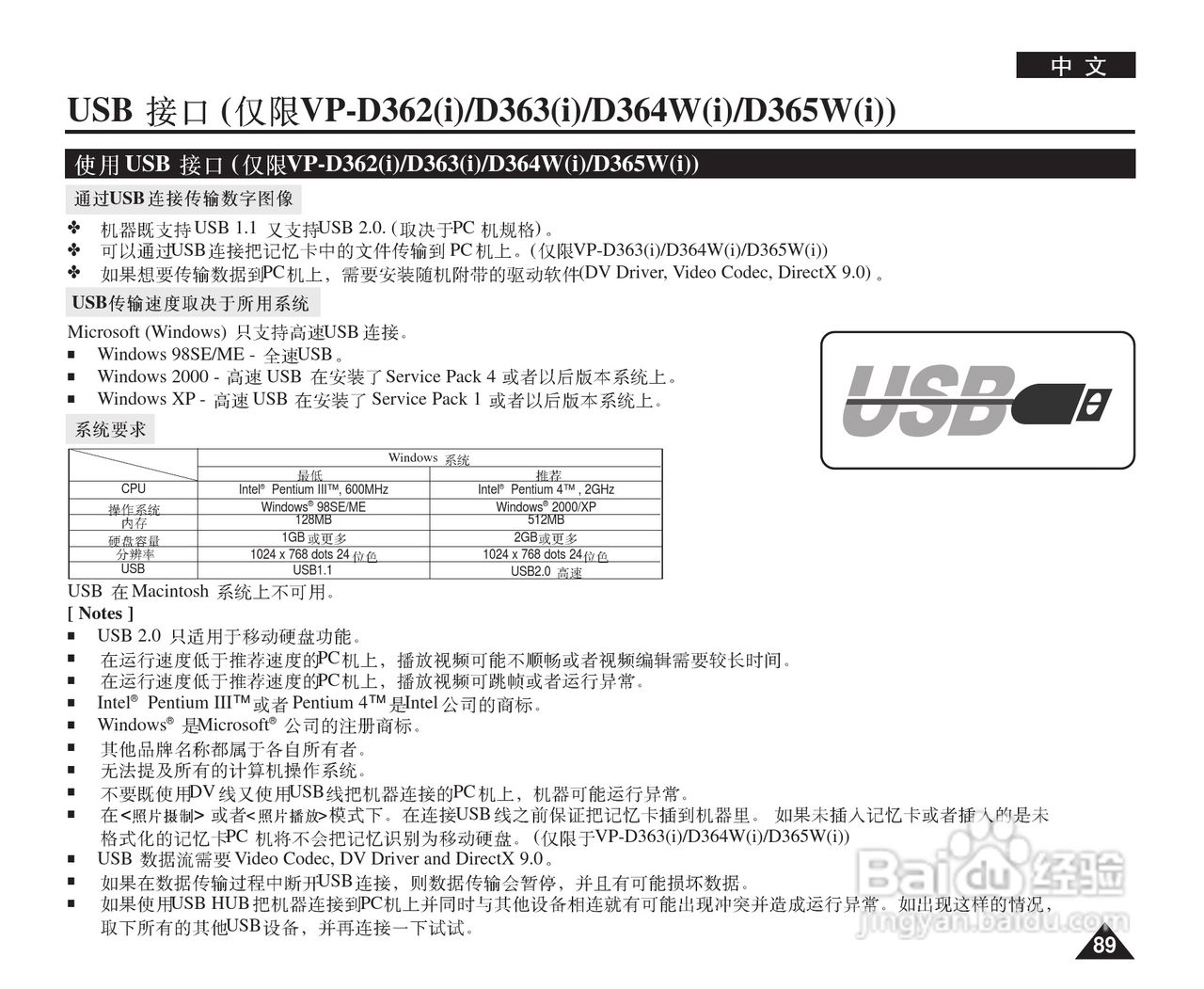 三星VP-D364W(i)数字摄录一体机用户说明书:[9]