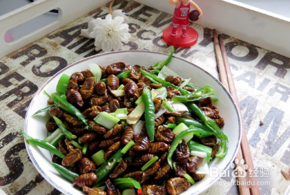 青椒炒蚕蛹的做法