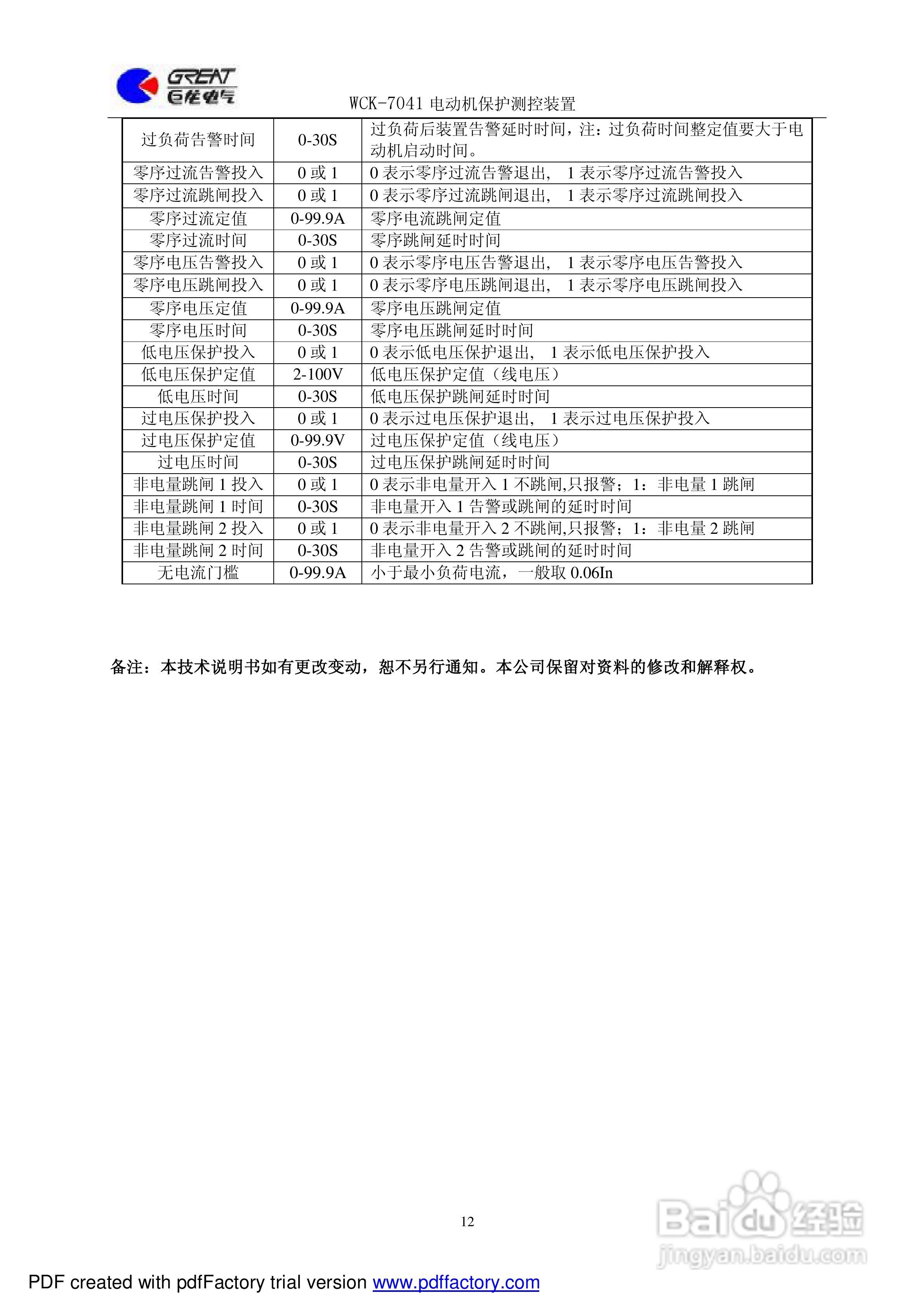 巨龙 WCK-7041电动机保护测控装置说明书:[2]