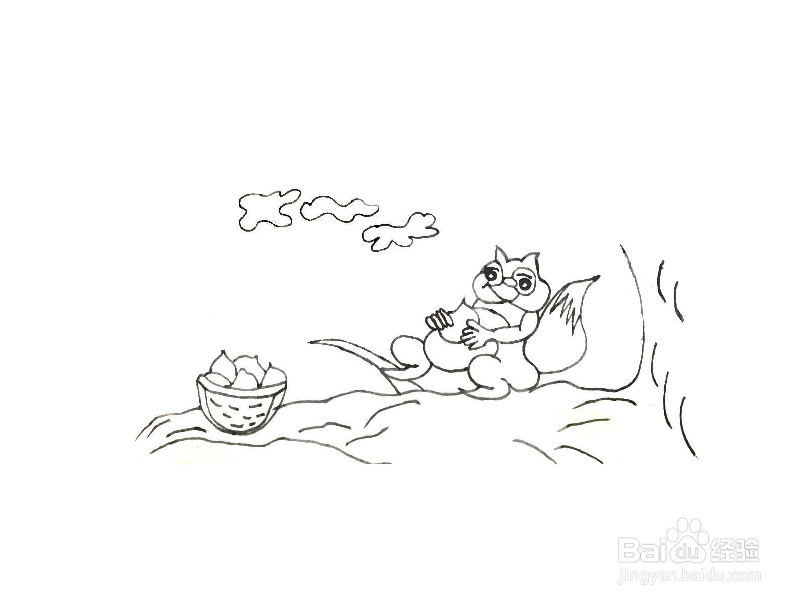 松鼠和松子故事简笔画图片