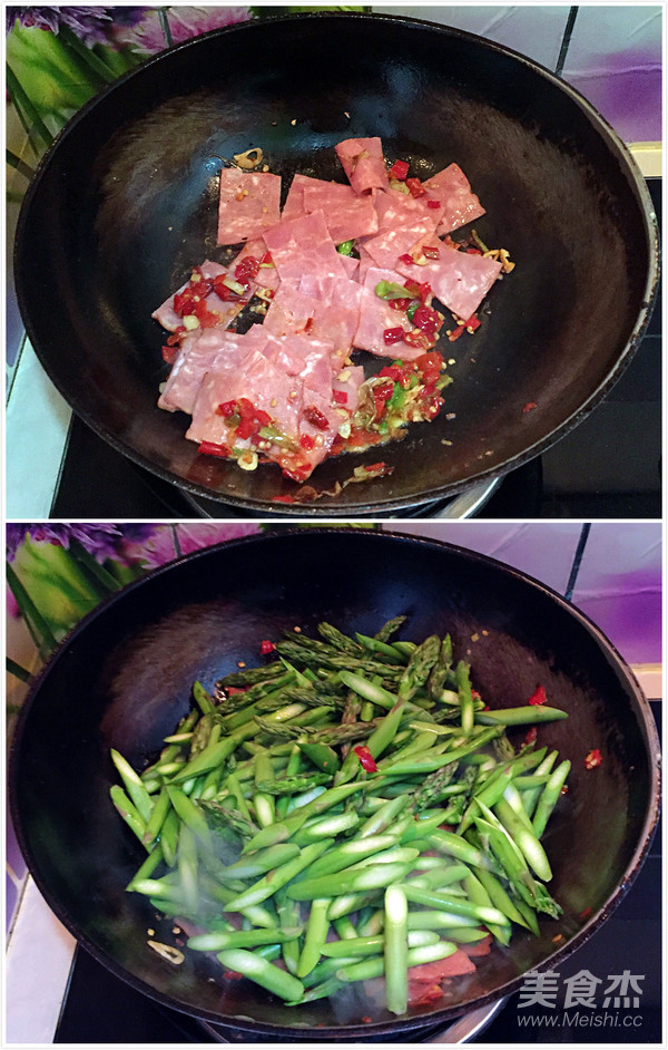 剁椒培根炒芦笋