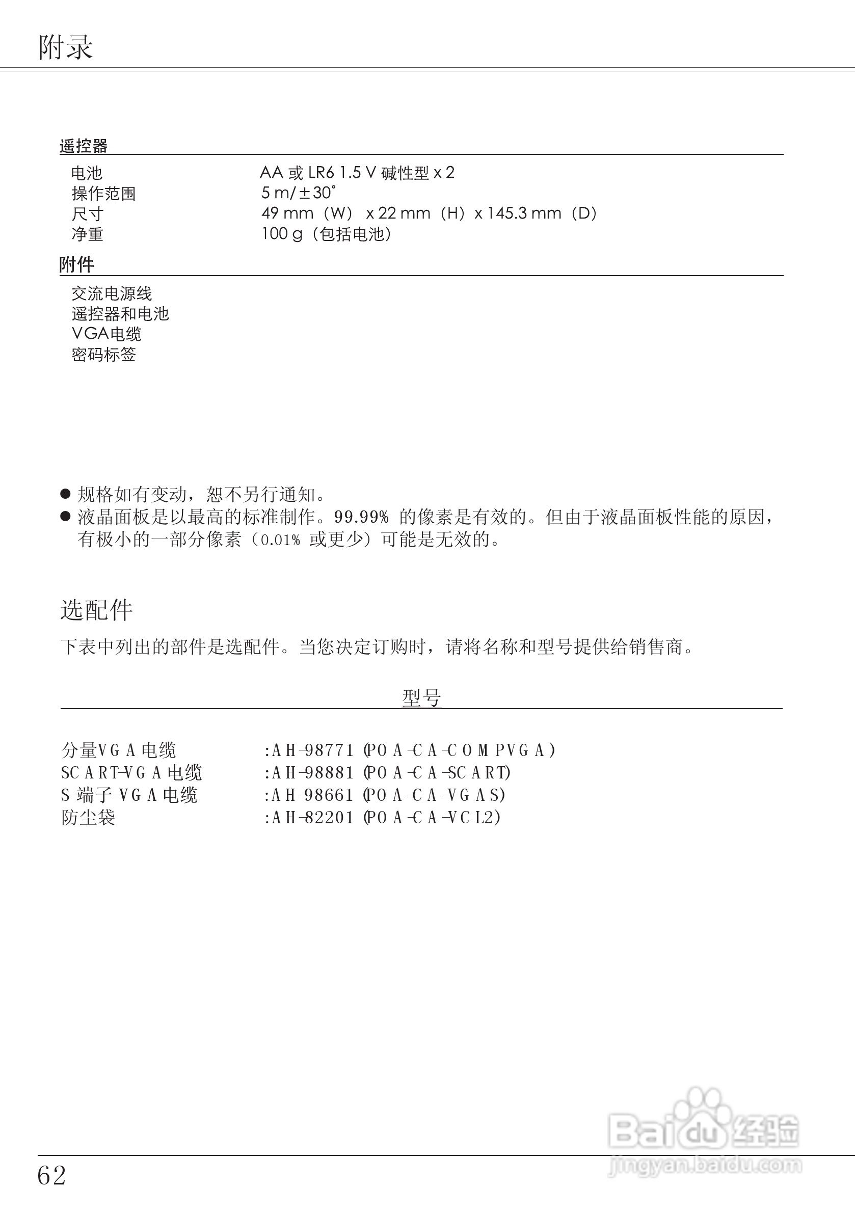 EIKI爱其 LC-XA20I投影机说明书:[7]