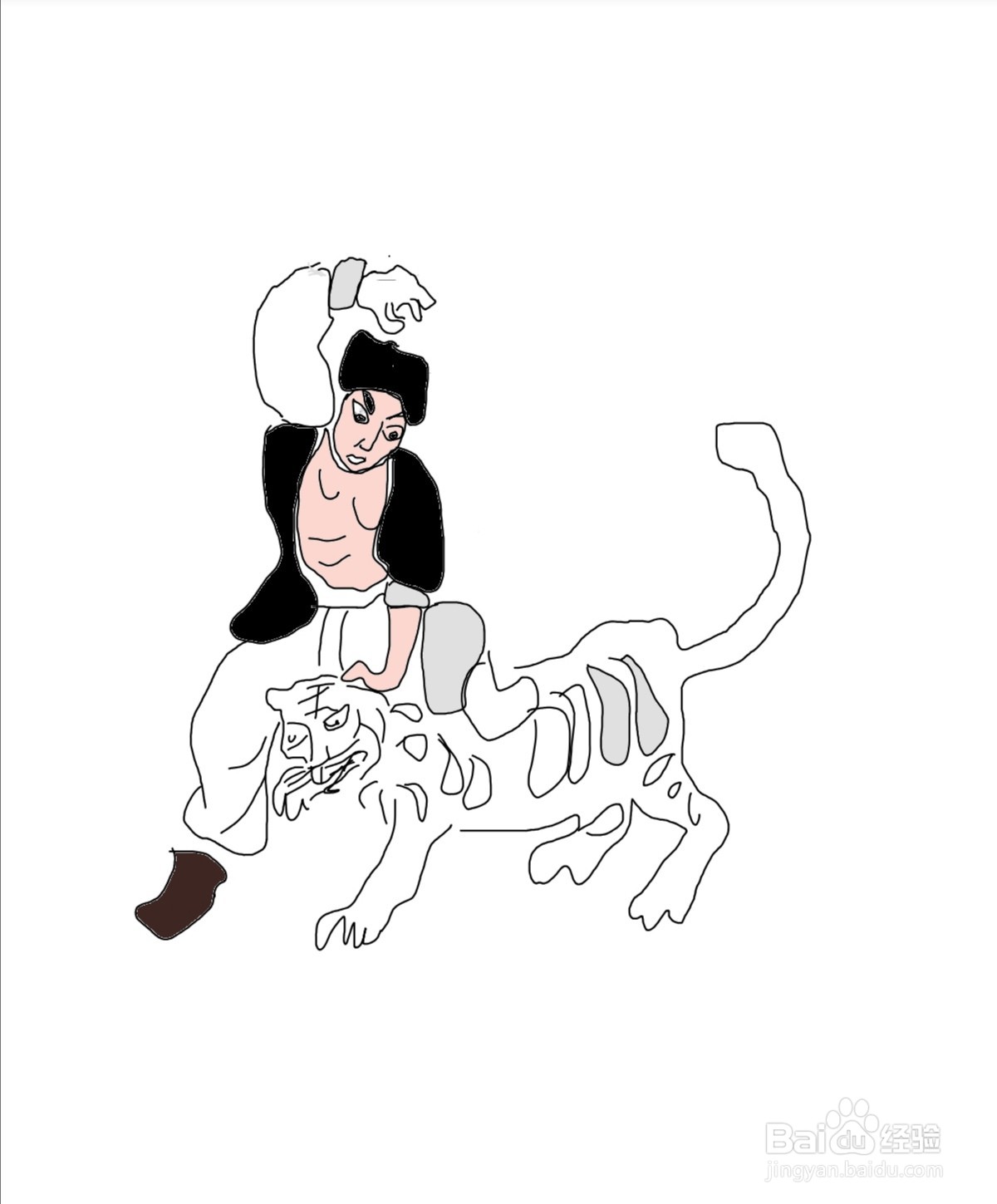如何画打虎男人的简笔画