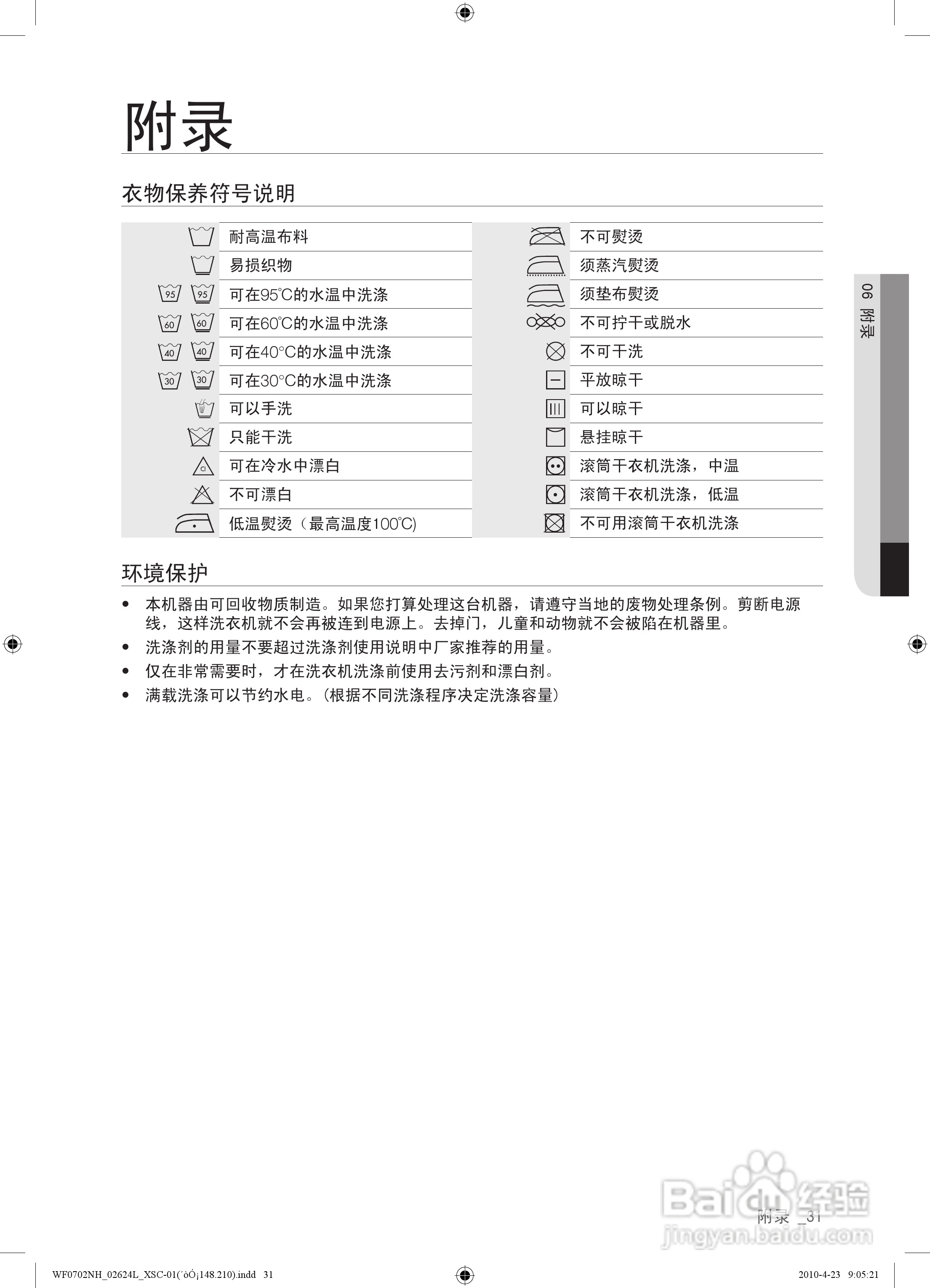 三星WF0702NHM滚筒洗衣机使用说明书:[4]