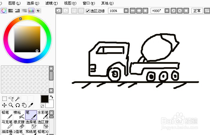 Sai软件手绘简笔画行驶中的搅拌车