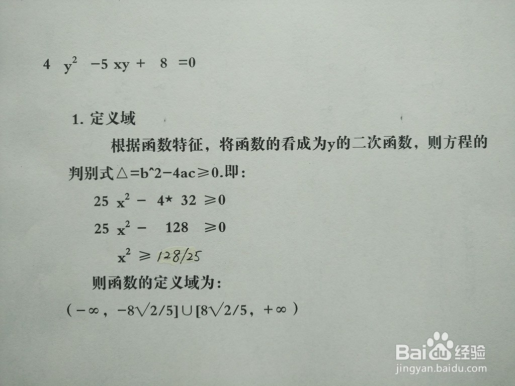 导数知识画隐函数4y^2-5xy+8=0的图像