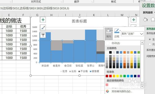 excel柱状图图表中,添加多个等级达标线的方法