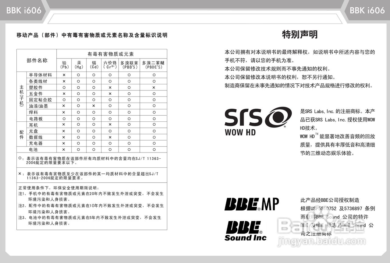 步步高i606手机使用说明书:[5]