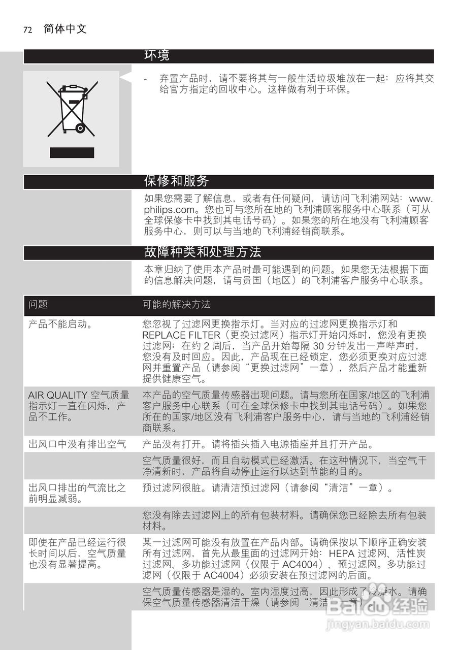 PHILIPS AC4002空气净化器使用说明书:[8]