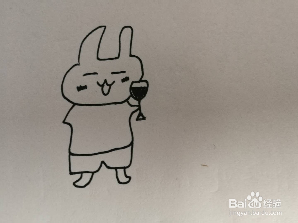 简笔画拿着酒杯的兔子