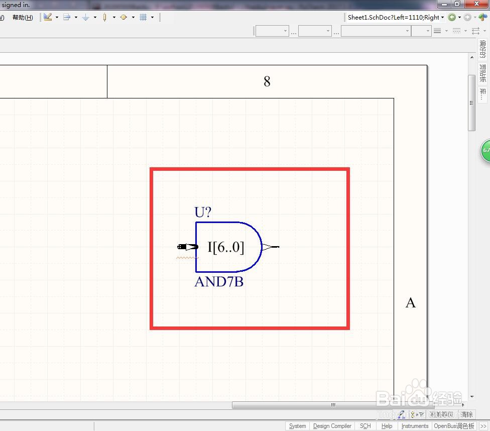如何在AD中放置总线七输入与门？