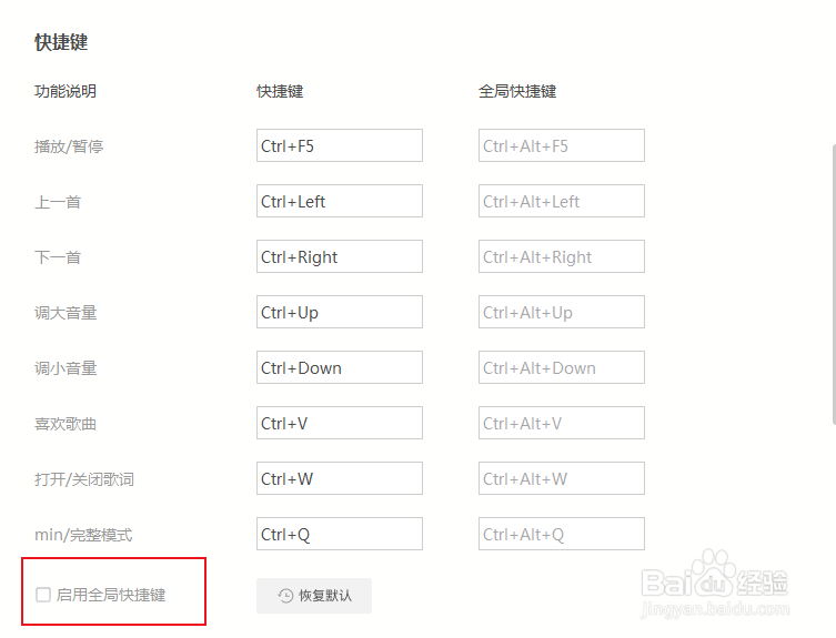 虾米音乐如何设置启用全局快捷键