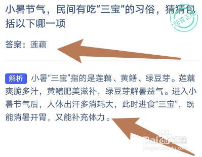 小暑节气，有吃三宝的习俗是哪一项？蚂蚁庄园