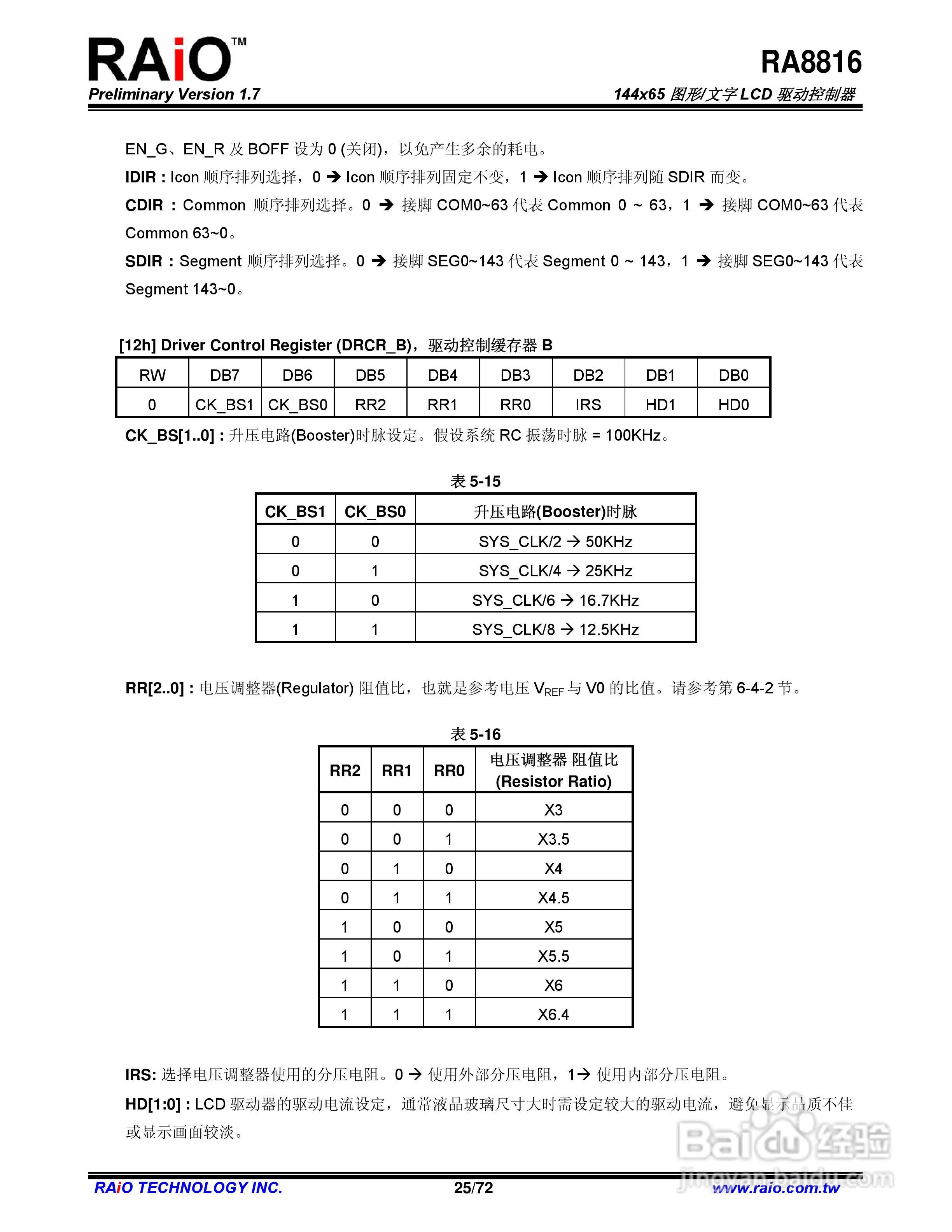RAiO RA8816 144x65图形/文字LCD驱动控制器说明书:[3]