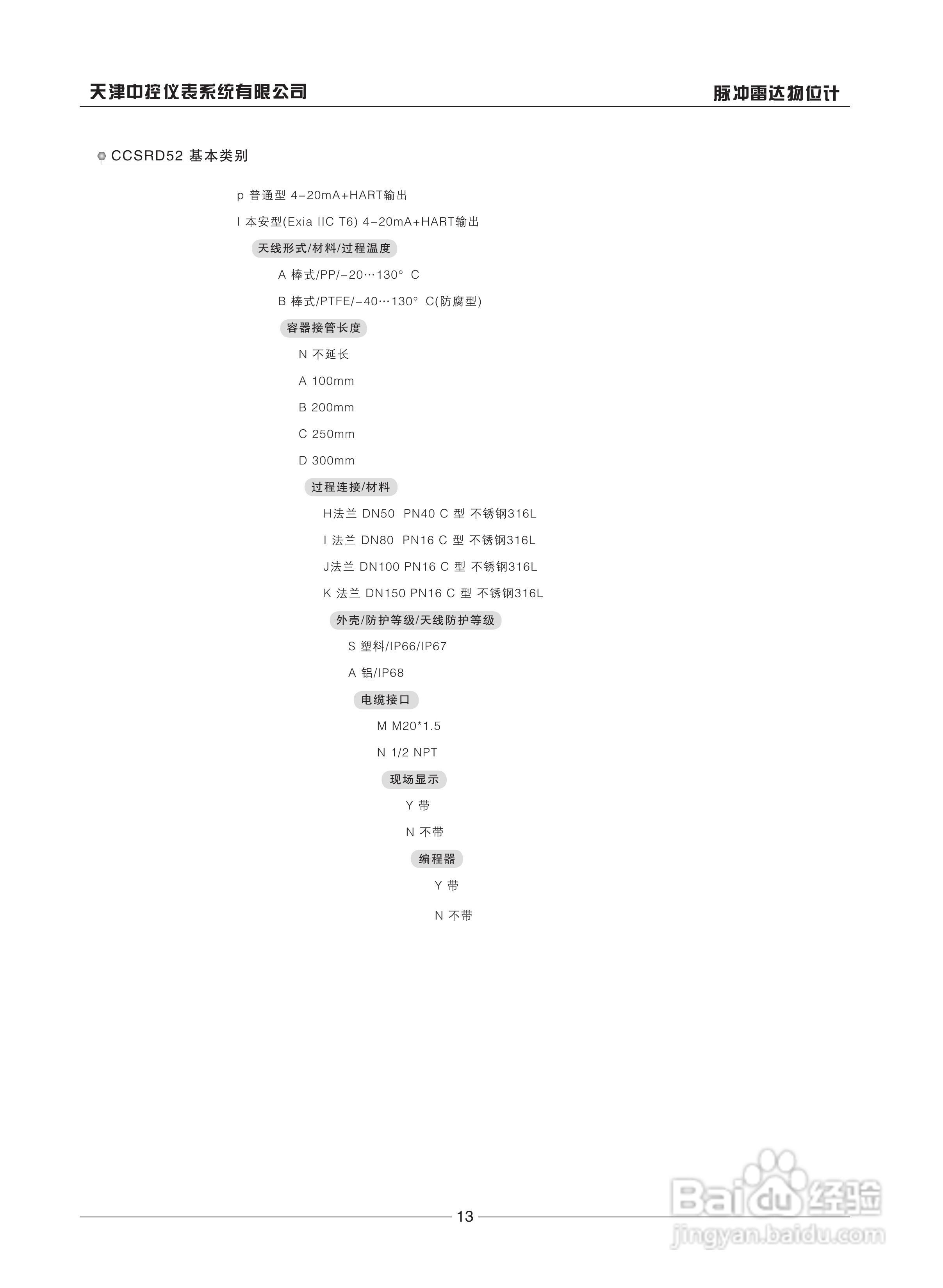 天津中控CCSRD51 脉冲雷达物位计说明书