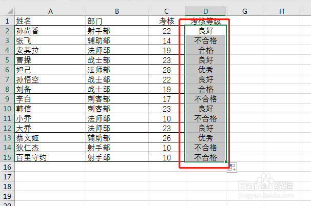 Excel如何快速评定考核等级