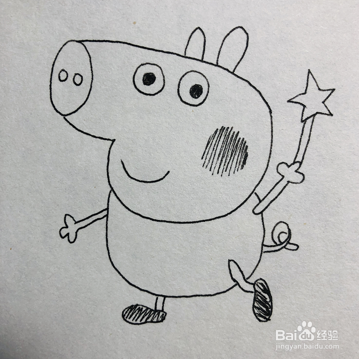 小猪佩奇之乔治玩魔法棒的简笔画画法