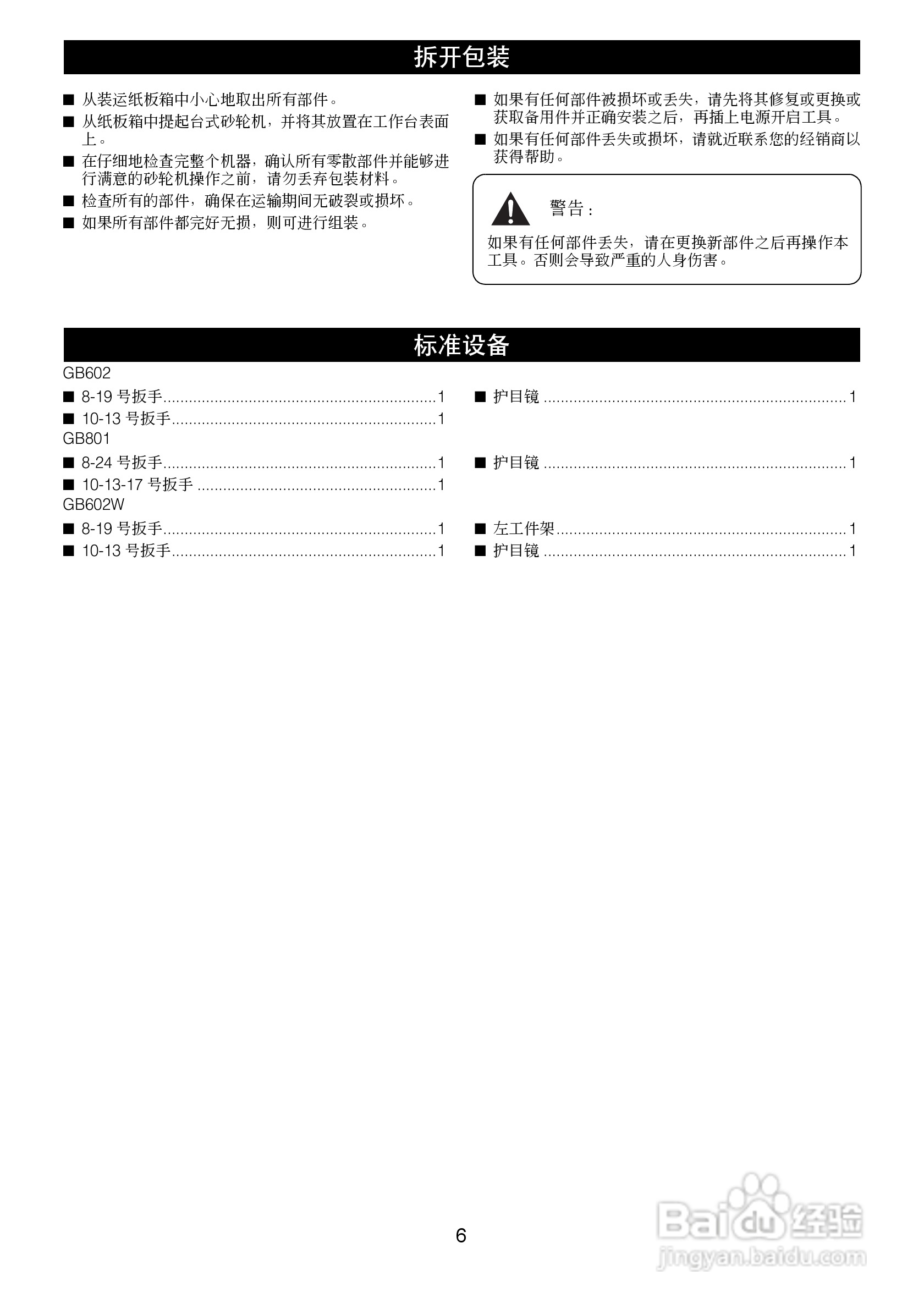 GB602 GB602W/GB801台式砂轮机使用说明书