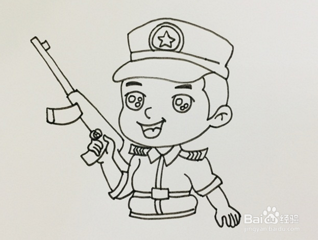 儿童画军人拿枪简笔画图片