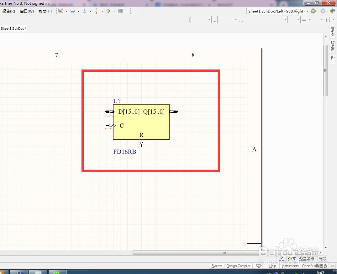 如何在AD中放置同步复位总线16位D型触发器？