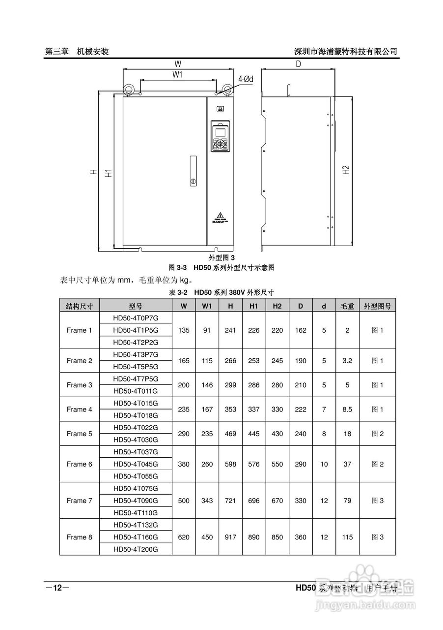 海浦蒙特HD50-6T400G高性能矢量控制驱动器用户手册:[3]
