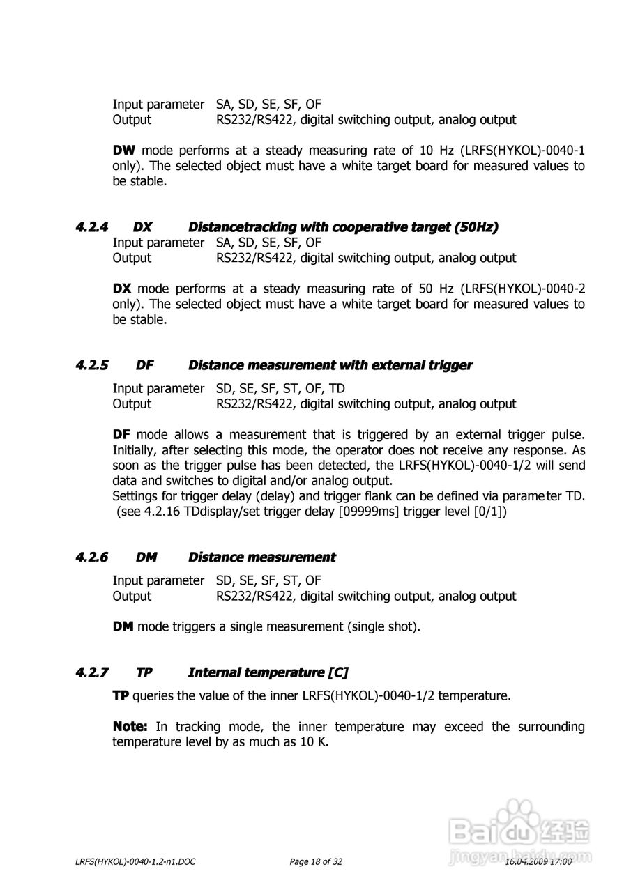 德国LRFS-0040系列激光测距传感器操作说明书:[2]