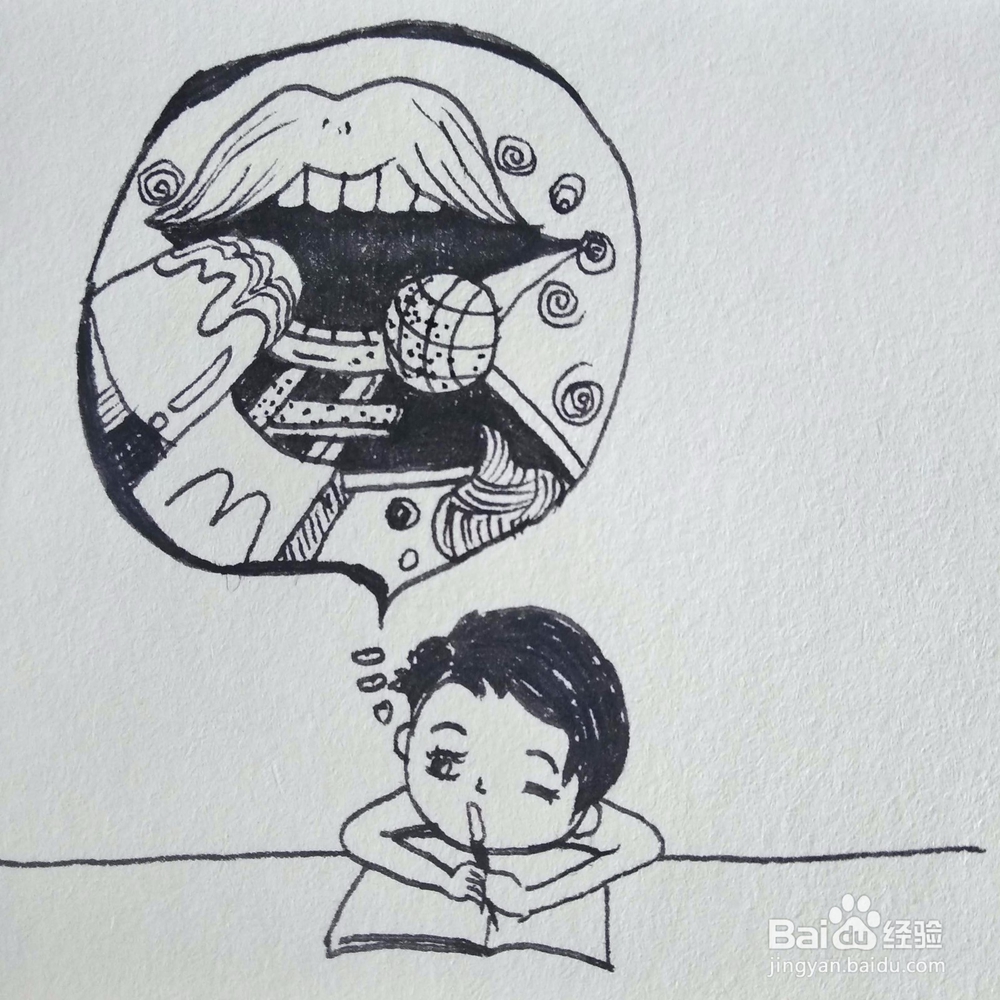 如何画一个在写作业时胡思乱想的男孩创意画？