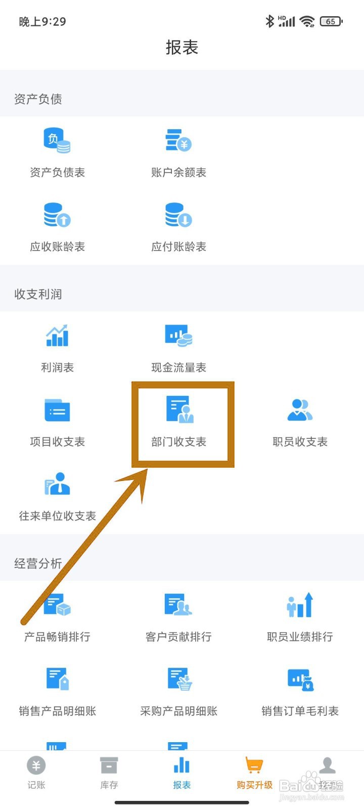 如何在《账王记账》app中查看部门收支表？
