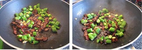 腊肉炒秋葵的做法