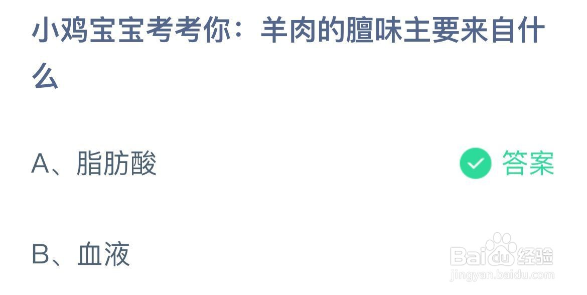 小鸡宝宝考考你:羊肉的膻味主要来自什么